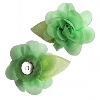  Handmade Green Leaves Chiffon Flower With Magnet Button	